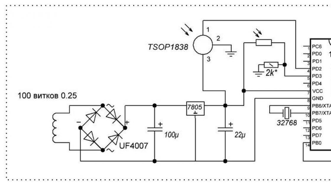 Схема часов на микроконтроллере atmega8